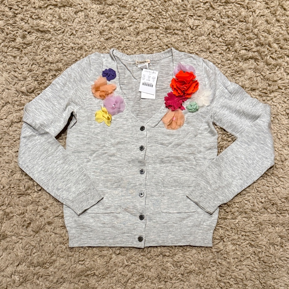 NWT Crewcuts Gray Cardigan with Multi Color Flower Accents